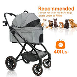 Dog Strollers for Small Medium Dogs - Lightweight Aluminum Alloy Frame Pet Stroller,One-Hand Automatic Folding,Detachable Pet Basket with no Zipper Entry,Large Rubber Wheel with Shock absorbers(Gray)