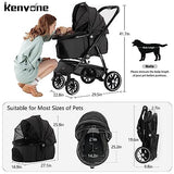 Kenyone Pet Stroller 3 in 1 Dog Stroller for Medium Small Size Dogs, Large Cat Stroller with Detachable Carrier for Puppies, Doggies, Kitties, Bunnies (C510 Black)