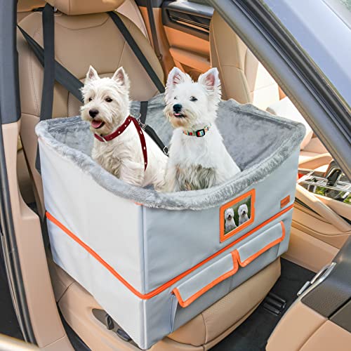 LOOBANI Dog Booster Seat, Secure Dog Car Booster Seat for Small & Medium Dogs Up to 25LBS, Larger Space Safe Ride Dog Seat for Car, Easy Install Elevated Dogs to See Out the Window, Fits for SUV Truck