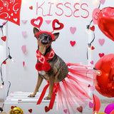 SilTriangle 3 Pieces Valentines Day Dog Costume Set Including Red Valentines Love Headband Valentines Dog Tutu Dress Cute PET Tutu Red Valentines PET Scarf for Medium Dogs Holiday Outfit Accessory