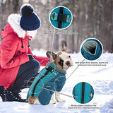IDOMIK Warm Dog Coats with Harness, Waterproof Dog Jacket for Small Medium Large Dogs, Fleece Lined Dog Winter Snowsuit Coat, High Collar Dog Winter Jacket Vest Clothes for Cold Weather,Turquoise S