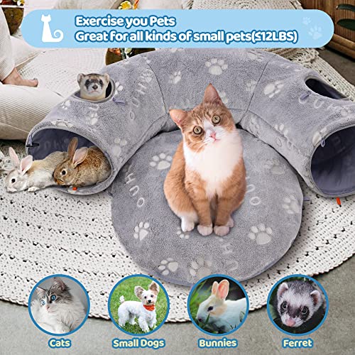 OUHOU Cat Tunnel Bed for Indoor Cats Large with Awning Cat Tube