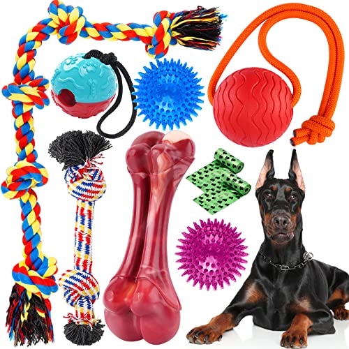 Zeaxuie Heavy Duty Various Dog Chew Toys for Aggressive Chewers - 9 Pack Value Set Includes Indestructible Rope Toys & Squeaky Toys for Medium, Large & X-Large Breeds (Style-2 Multiple Toys)