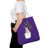 Cute Cat in Plant Tote Bag - Purple Floral Eco-Friendly Bag for Cat Lovers