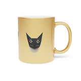 Metallic Cat Mug — Minimal Origami Black Cat Coffee Cup (Silver/Gold)