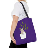 Cute Cat in Plant Tote Bag - Purple Floral Eco-Friendly Bag for Cat Lovers