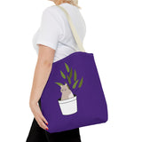 Cute Cat in Plant Tote Bag - Purple Floral Eco-Friendly Bag for Cat Lovers