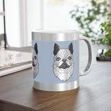 Metallic Pug Mug — Silver/Gold Ceramic Coffee Cup with Cute Pug Portrait