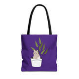 Cute Cat in Plant Tote Bag - Purple Floral Eco-Friendly Bag for Cat Lovers