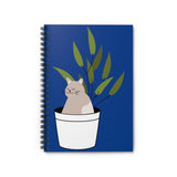 Blue Cat in Plant Pot Spiral Notebook — Cute Cat Journal, Ruled Lined Notebook