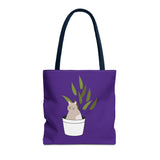 Cute Cat in Plant Tote Bag - Purple Floral Eco-Friendly Bag for Cat Lovers