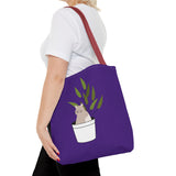 Cute Cat in Plant Tote Bag - Purple Floral Eco-Friendly Bag for Cat Lovers