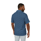 Men's Blue Palm & Bird Hawaiian Camp Shirt — Lightweight Linen-Texture AOP