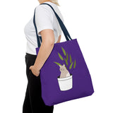Cute Cat in Plant Tote Bag - Purple Floral Eco-Friendly Bag for Cat Lovers