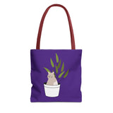 Cute Cat in Plant Tote Bag - Purple Floral Eco-Friendly Bag for Cat Lovers