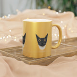 Metallic Cat Mug — Minimal Origami Black Cat Coffee Cup (Silver/Gold)