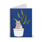 Blue Cat in Plant Pot Spiral Notebook — Cute Cat Journal, Ruled Lined Notebook