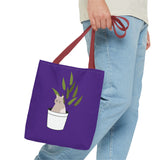 Cute Cat in Plant Tote Bag - Purple Floral Eco-Friendly Bag for Cat Lovers