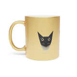 Metallic Cat Mug — Minimal Origami Black Cat Coffee Cup (Silver/Gold)