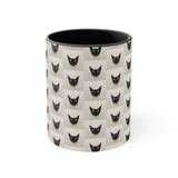 Black Cat Pattern Accent Mug — Cute Repeating Cat Face Coffee Cup