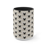 Black Cat Pattern Accent Mug — Cute Repeating Cat Face Coffee Cup