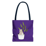 Cute Cat in Plant Tote Bag - Purple Floral Eco-Friendly Bag for Cat Lovers