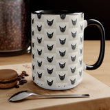 Black Cat Pattern Accent Mug — Cute Repeating Cat Face Coffee Cup