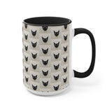 Black Cat Pattern Accent Mug — Cute Repeating Cat Face Coffee Cup