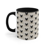 Black Cat Pattern Accent Mug — Cute Repeating Cat Face Coffee Cup