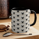 Black Cat Pattern Accent Mug — Cute Repeating Cat Face Coffee Cup