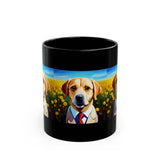 Labrador in Suit Coffee Mug — Cute Dog Portrait Black Ceramic Mug (11oz/15oz)
