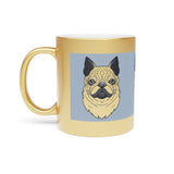 Metallic Pug Mug — Silver/Gold Ceramic Coffee Cup with Cute Pug Portrait