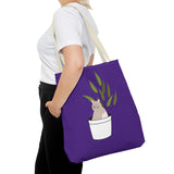 Cute Cat in Plant Tote Bag - Purple Floral Eco-Friendly Bag for Cat Lovers