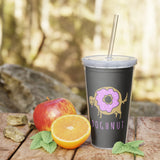 Doghnut Plastic Tumbler with Straw — Cute Donut Dog Drink Cup