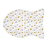 Baby bib with cartoon character pattern on a white background