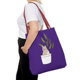 Cute Cat in Plant Tote Bag - Purple Floral Eco-Friendly Bag for Cat Lovers