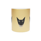 Metallic Cat Mug — Minimal Origami Black Cat Coffee Cup (Silver/Gold)