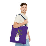 Cute Cat in Plant Tote Bag - Purple Floral Eco-Friendly Bag for Cat Lovers