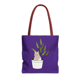 Cute Cat in Plant Tote Bag - Purple Floral Eco-Friendly Bag for Cat Lovers