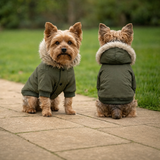 Purple Star-Eye Pup Dog Parka Jacket — Hooded Quilted Coat for Small Dogs