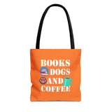 Books, Dogs, and Coffee Tote Bag - Fun Canvas Bag for Book Lovers and Dog Owners