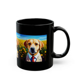 Labrador in Suit Coffee Mug — Cute Dog Portrait Black Ceramic Mug (11oz/15oz)