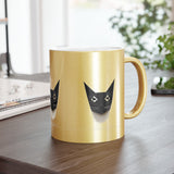 Metallic Cat Mug — Minimal Origami Black Cat Coffee Cup (Silver/Gold)