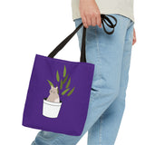 Cute Cat in Plant Tote Bag - Purple Floral Eco-Friendly Bag for Cat Lovers