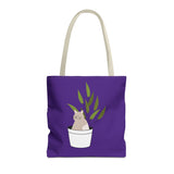 Cute Cat in Plant Tote Bag - Purple Floral Eco-Friendly Bag for Cat Lovers