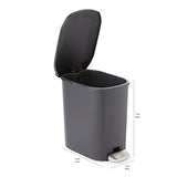 Amazon Basics Compact Plastic Bathroom Trash Can with Hands Free Foot Pedal, Quiet Close Step-On, 6 Liters, Black, Lid Included