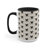 Black Cat Pattern Accent Mug — Cute Repeating Cat Face Coffee Cup