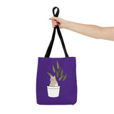 Cute Cat in Plant Tote Bag - Purple Floral Eco-Friendly Bag for Cat Lovers