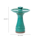 LuxenHome 22 Inch Ceramic Bird Bath Fountain, Elegant Glazed Outdoor Water Feature with Lotus Design, Freestanding Waterfall Birdbath Garden Water Fountain for Backyard, Patio