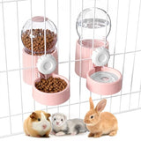 38oz Hanging Automatic Food Water Dispenser, Large Capacity Gravity Rabbit Water Dispenser and Feeder Set, for Bunny Guinea Pig Chinchilla Ferret Cage Accessories (Pink)